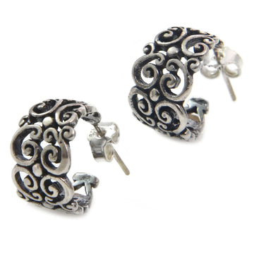 Sterling Silver Half Hoop Earrings - Swirling