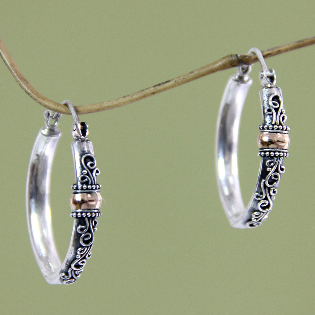Sterling Silver and 18k Gold Hoop Earrings - Floral Tendrils