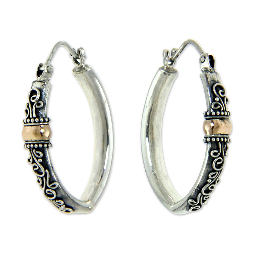 Sterling Silver and 18k Gold Hoop Earrings - Floral Tendrils