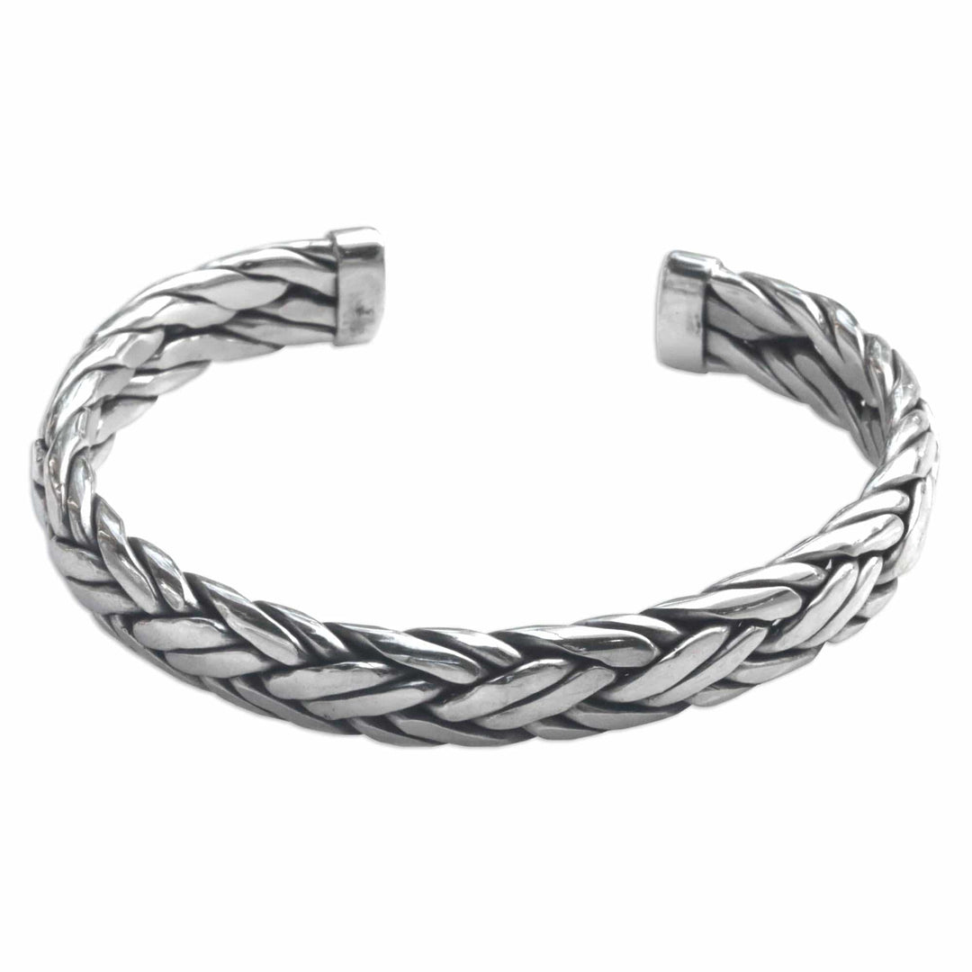 Men's Modern Sterling Silver Cuff Bracelet - Flowing Water