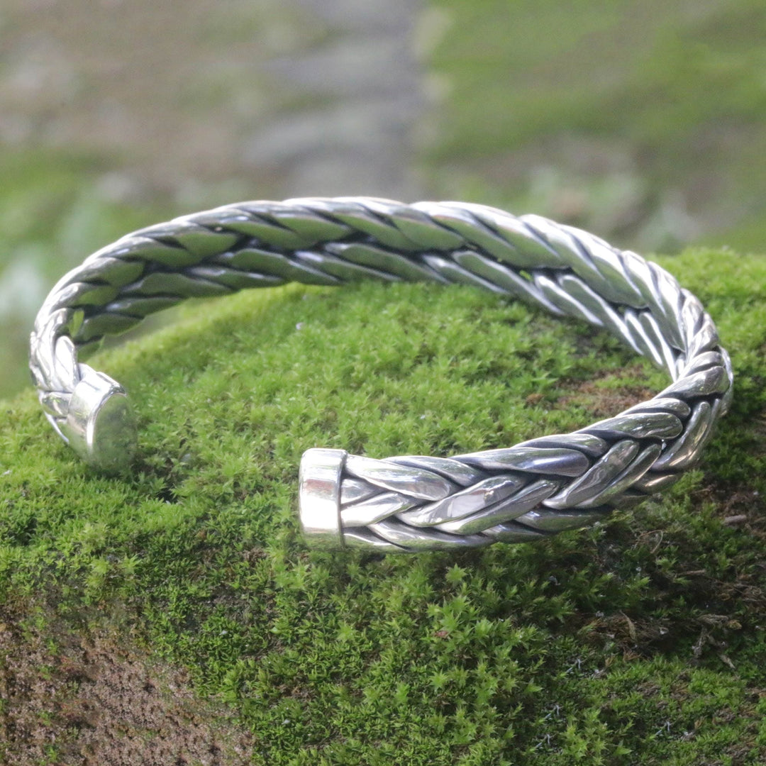 Men's Modern Sterling Silver Cuff Bracelet - Flowing Water