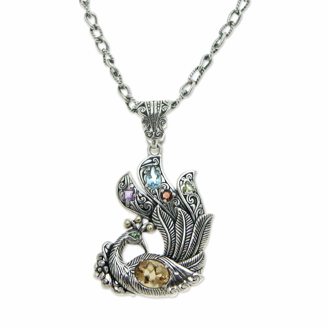 Citrine and blue topaz pendant necklace - Swan