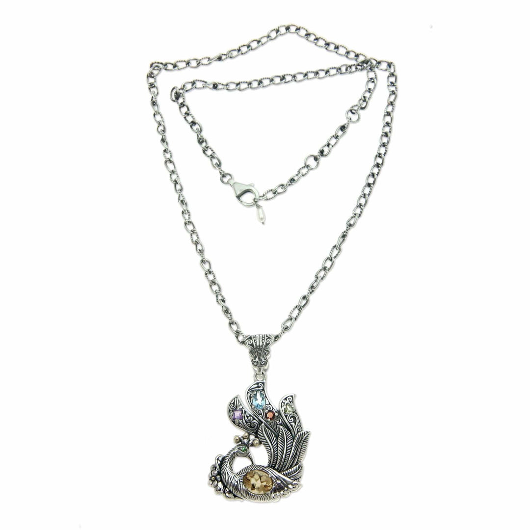Citrine and blue topaz pendant necklace - Swan