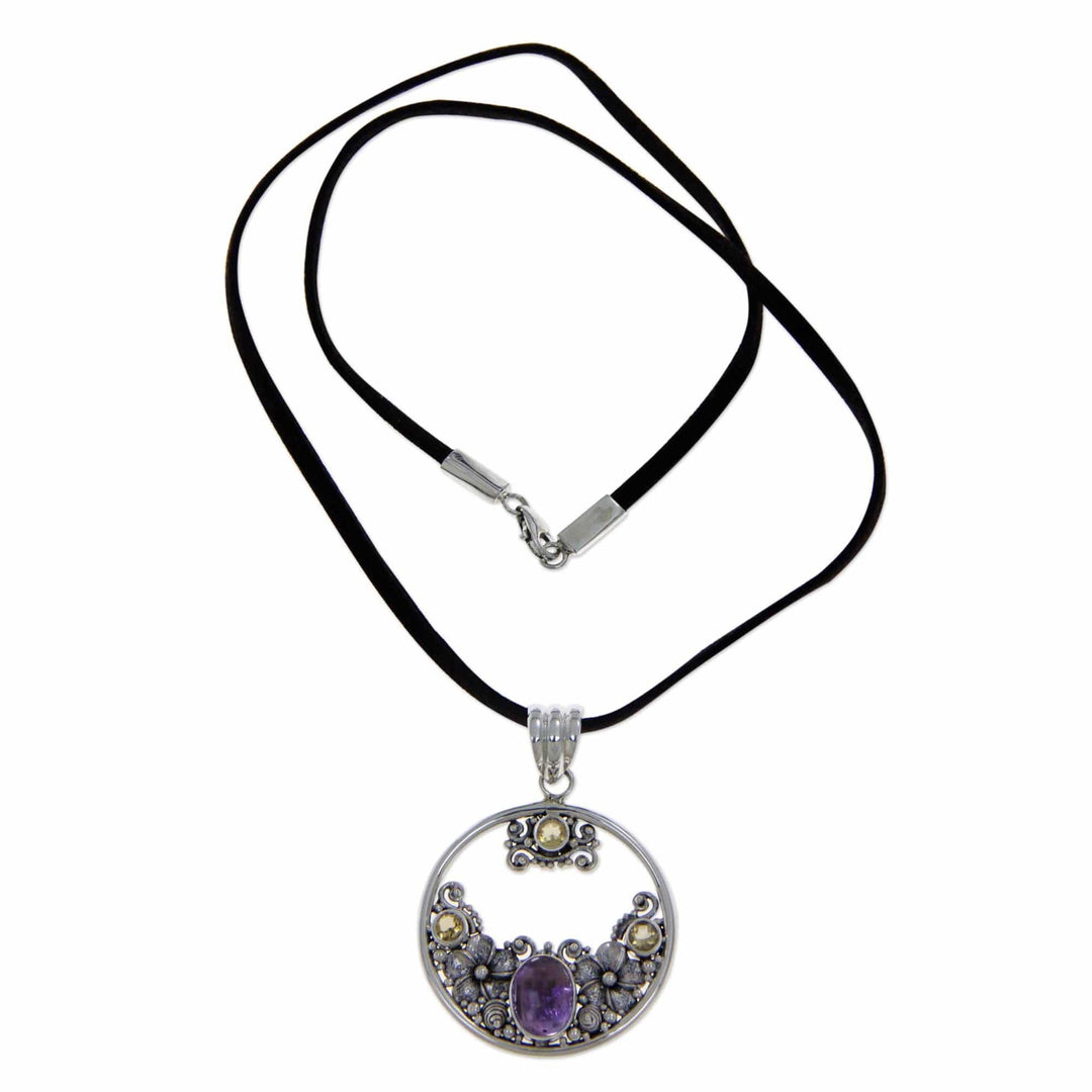 Citrine Amethyst and Sterling Silver Necklace Bali Jewelry - Frangipani Moon