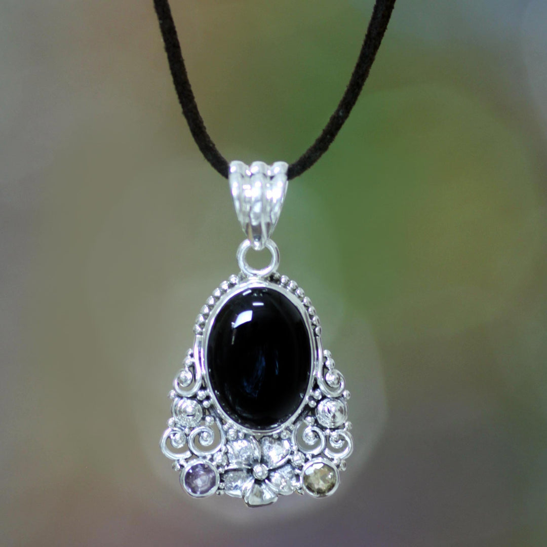 Onyx Amethyst Citrine and Sterling Silver Necklace Jewelry - Empress Garden