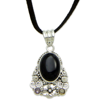 Onyx Amethyst Citrine and Sterling Silver Necklace Jewelry - Empress Garden