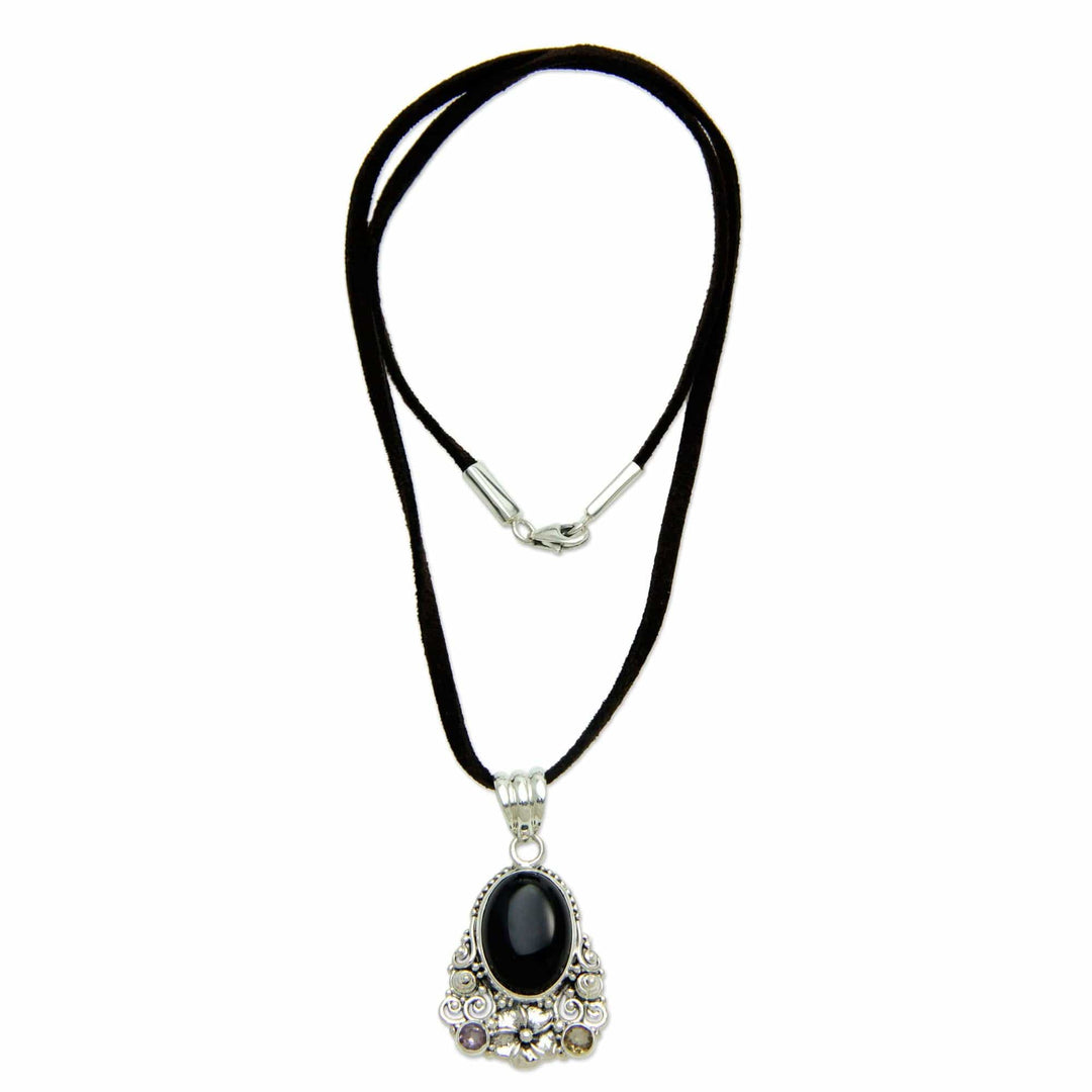 Onyx Amethyst Citrine and Sterling Silver Necklace Jewelry - Empress Garden