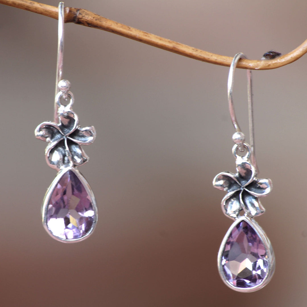 Amethyst Floral Earrings - Plumeria Dew