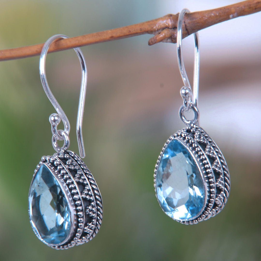 Blue Topaz and Sterling Silver Earrings - Sparkling Dew