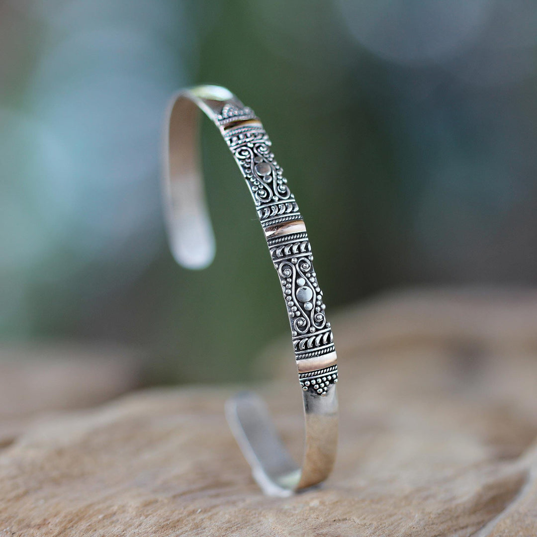 Silver Bracelet with 18k Gold Accents - Vine Tendrils