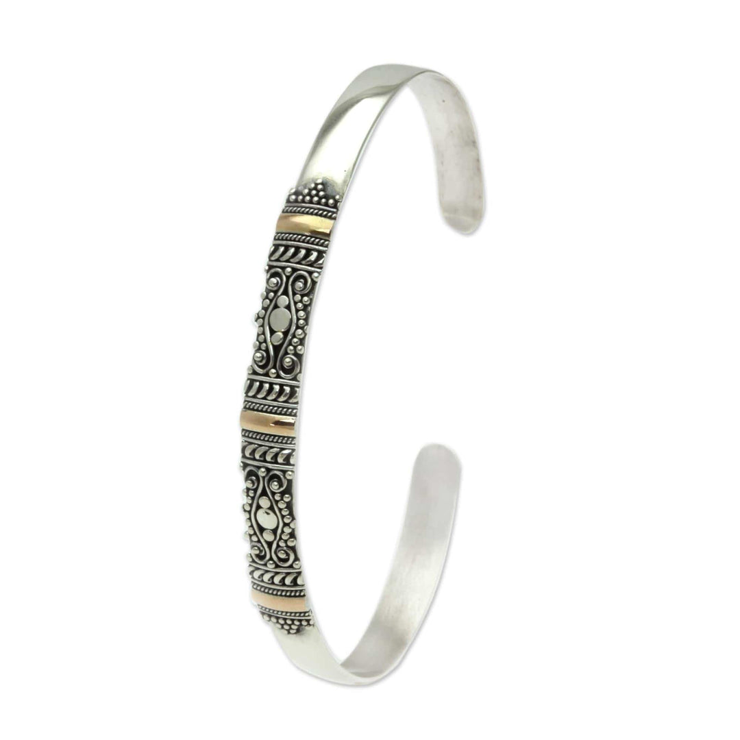 Silver Bracelet with 18k Gold Accents - Vine Tendrils