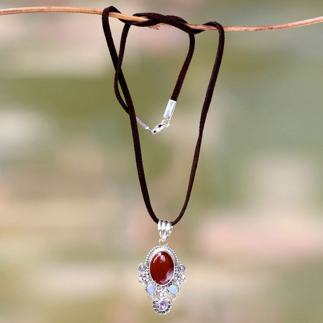 Carnelian Floral Necklace with Opal and Amethyst - Floral Paradise
