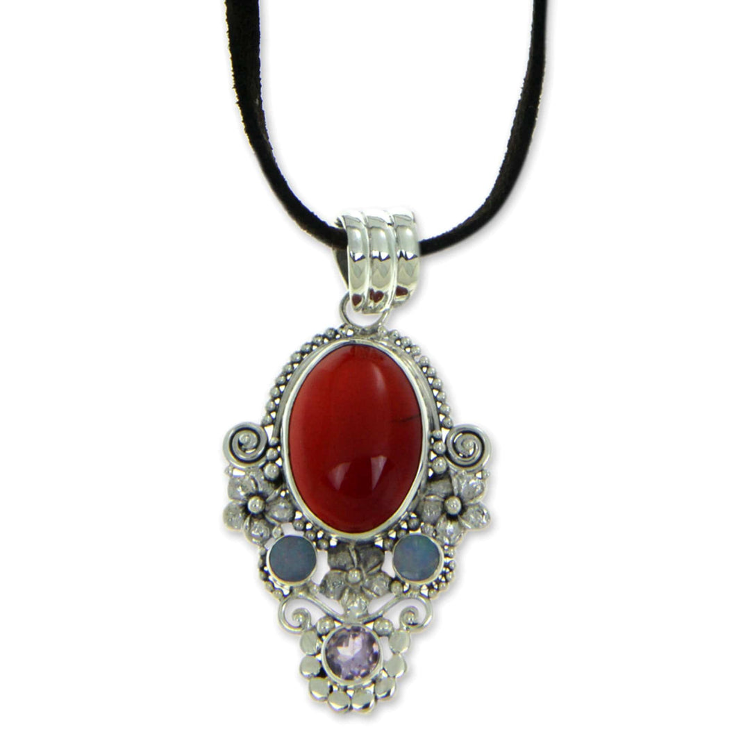 Carnelian Floral Necklace with Opal and Amethyst - Floral Paradise