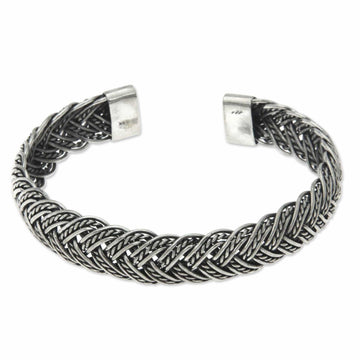 Braided Sterling Silver Cuff Bracelet - In Braids