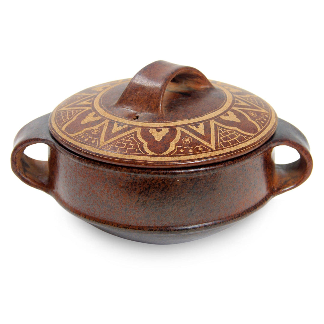 Terracotta Serving Dish and Lid from Indonesia - Lombok Sun