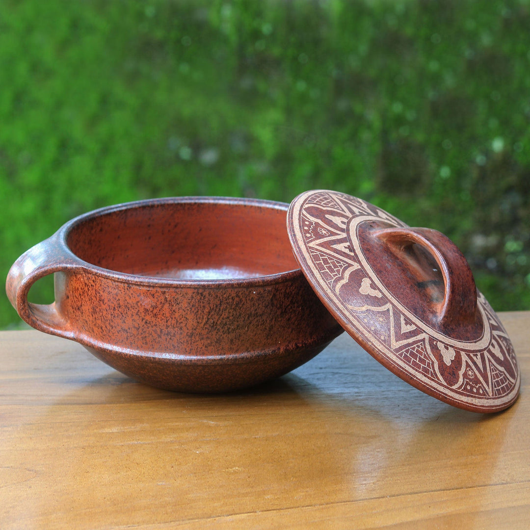 Terracotta Serving Dish and Lid from Indonesia - Lombok Sun