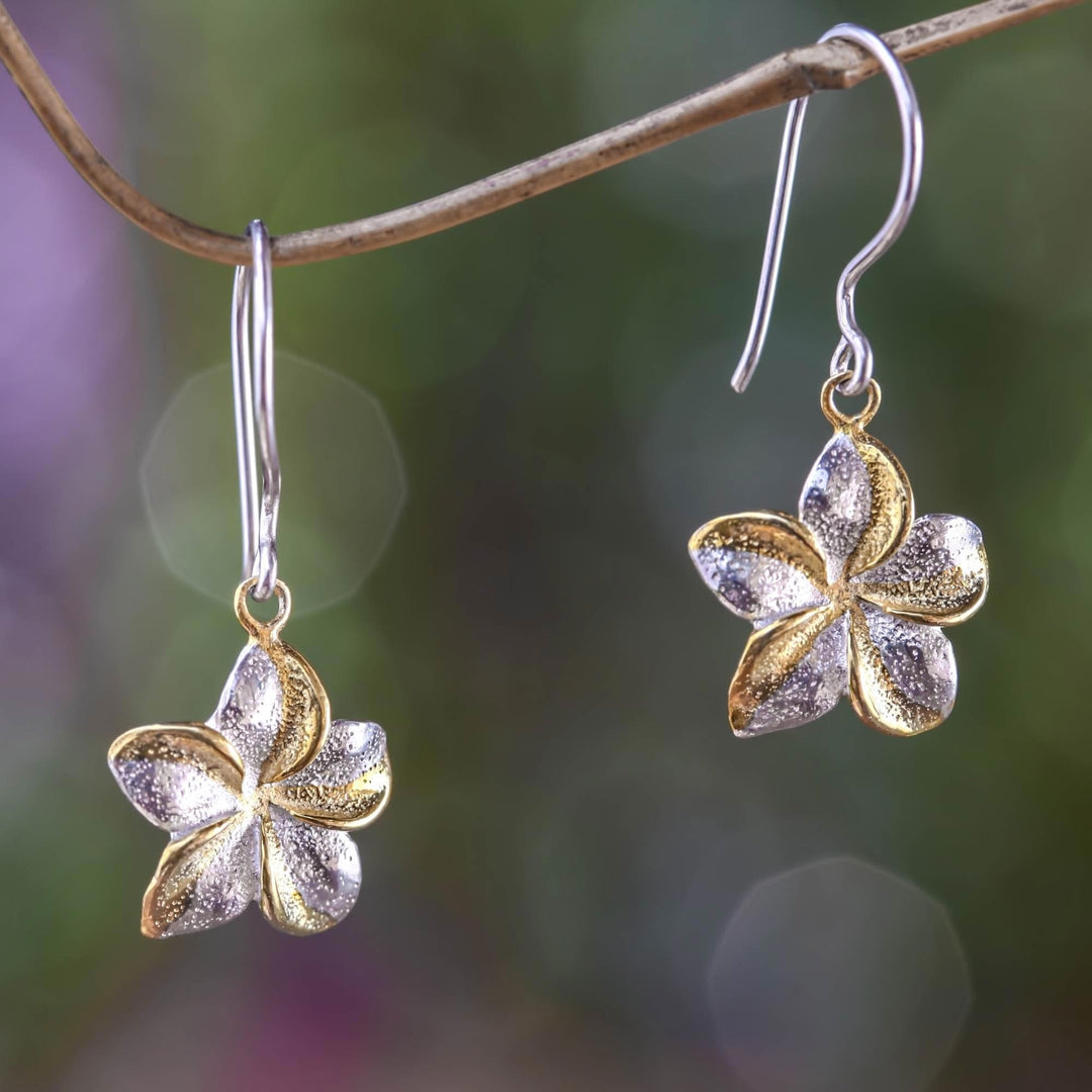 Sterling Silver Earrings with Gold Accent - Golden Frangipani
