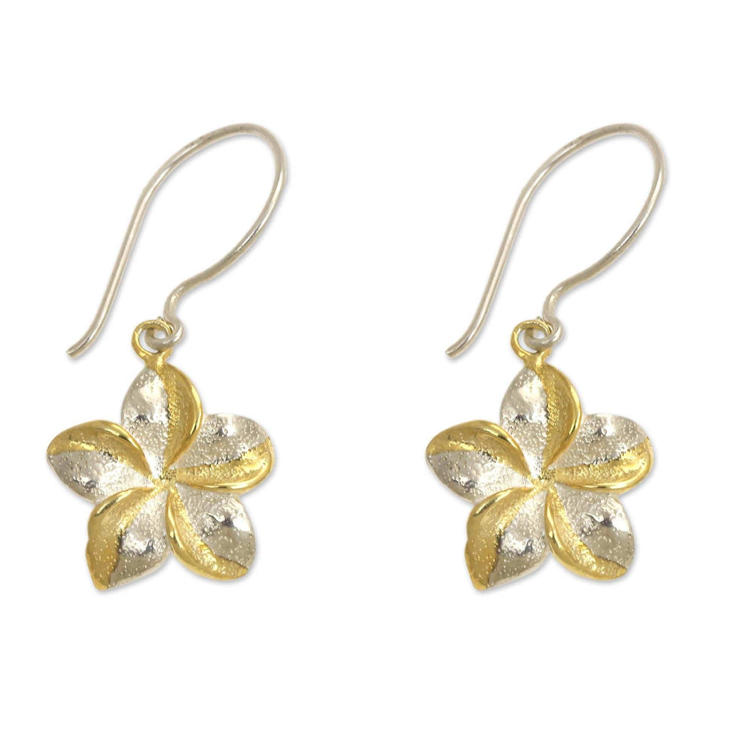 Sterling Silver Earrings with Gold Accent - Golden Frangipani