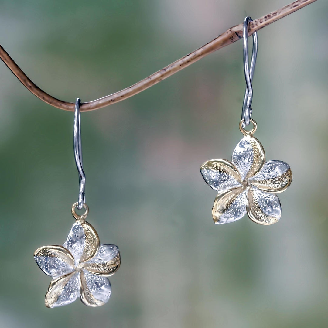 Sterling Silver Earrings with Gold Accent - Golden Frangipani