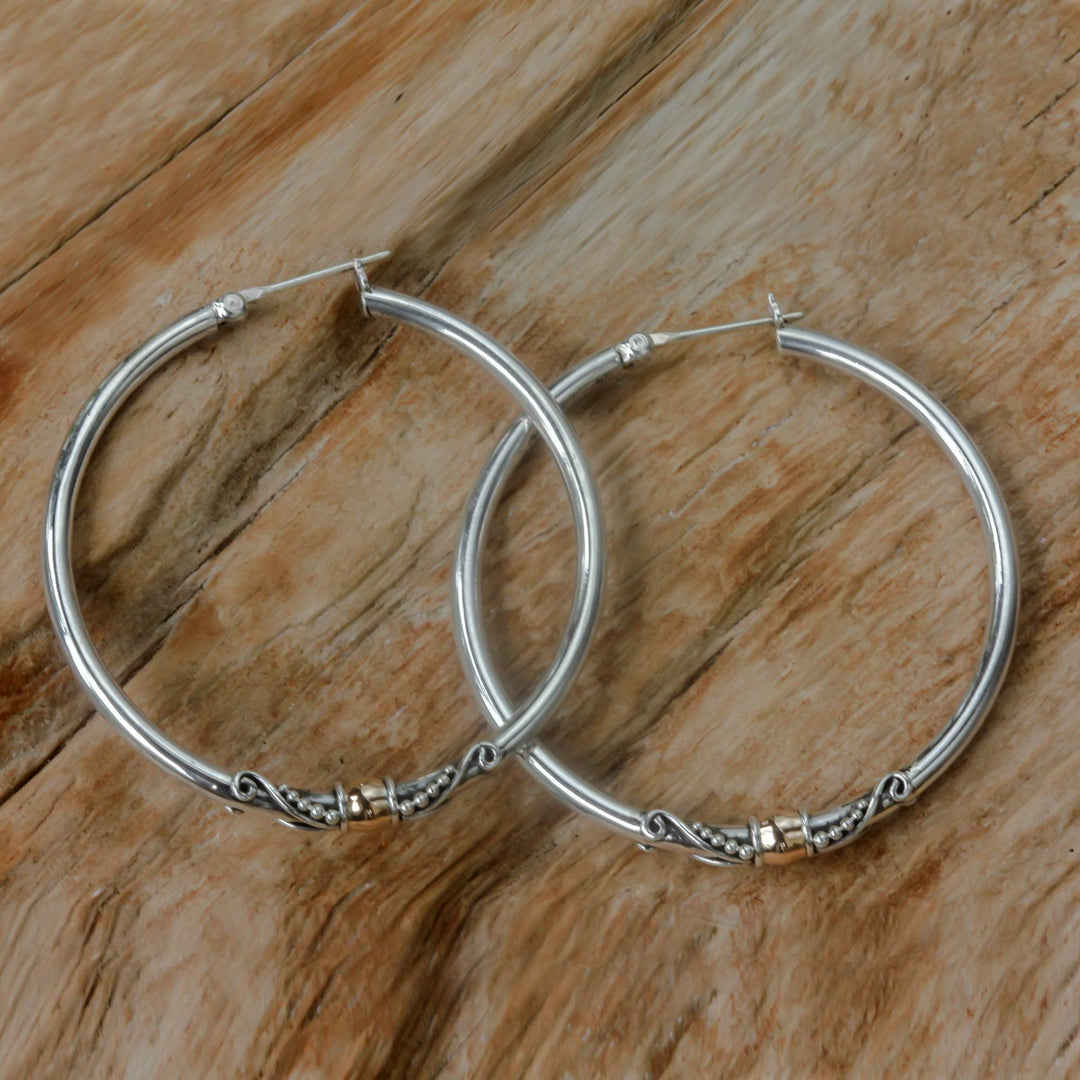 Sterling Silver Hoop Earrings with Golden Accents - Celuk's Kencana