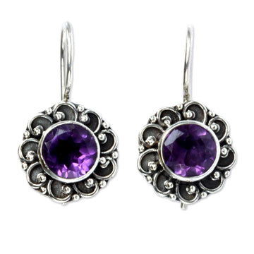 Amethyst Sunflower Drop Earrings - Singaraja Sunflower Purple