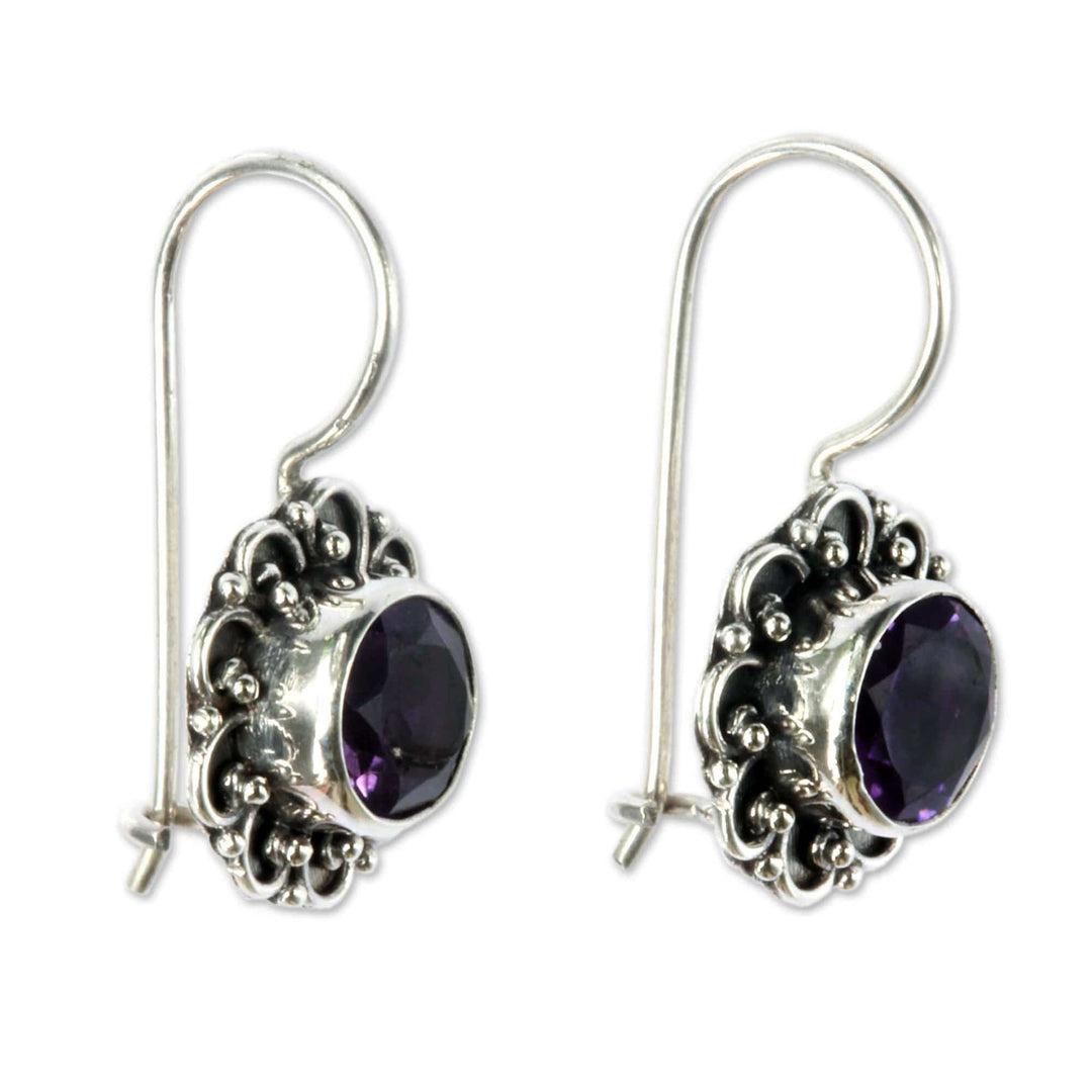 Amethyst Sunflower Drop Earrings - Singaraja Sunflower Purple