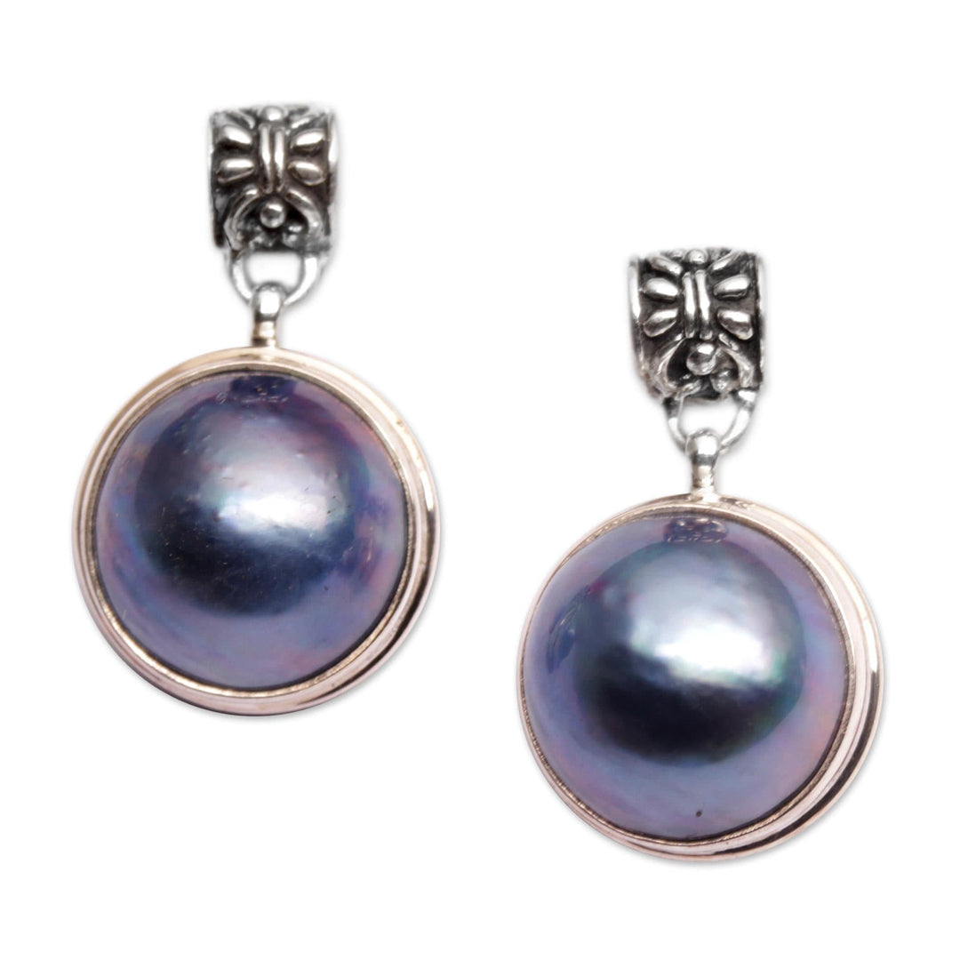 Sterling Silver and Cultured Blue Pearl Dangle Earrings - Morning Mist