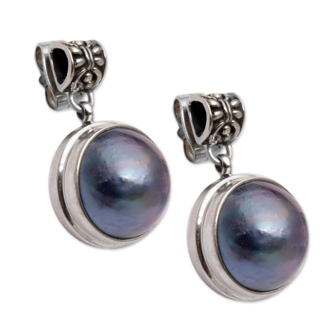 Sterling Silver and Cultured Blue Pearl Dangle Earrings - Morning Mist