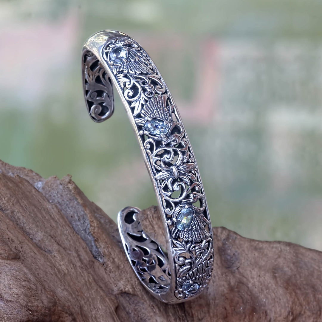 Blue Topaz and Sterling Silver Cuff Bracelet - Dancing Swans