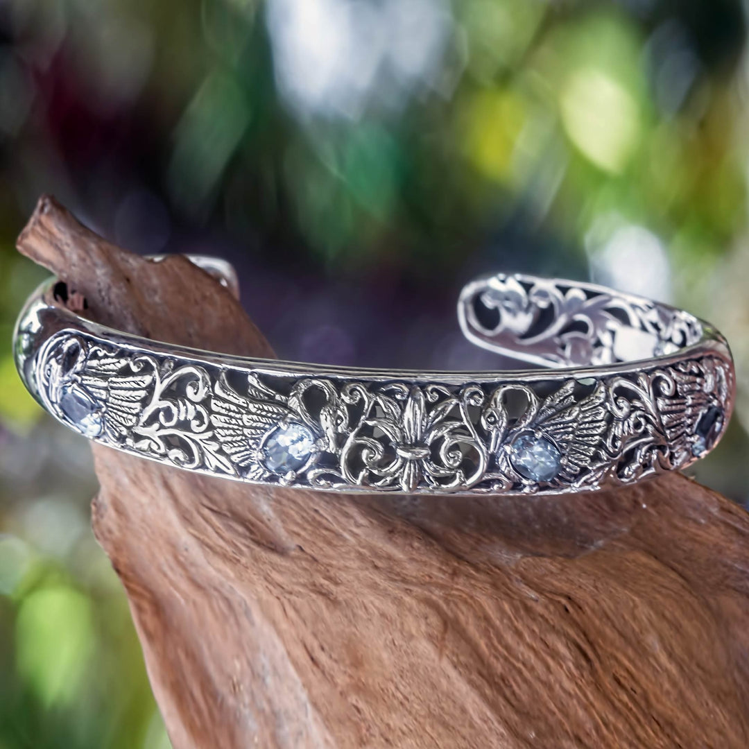 Blue Topaz and Sterling Silver Cuff Bracelet - Dancing Swans