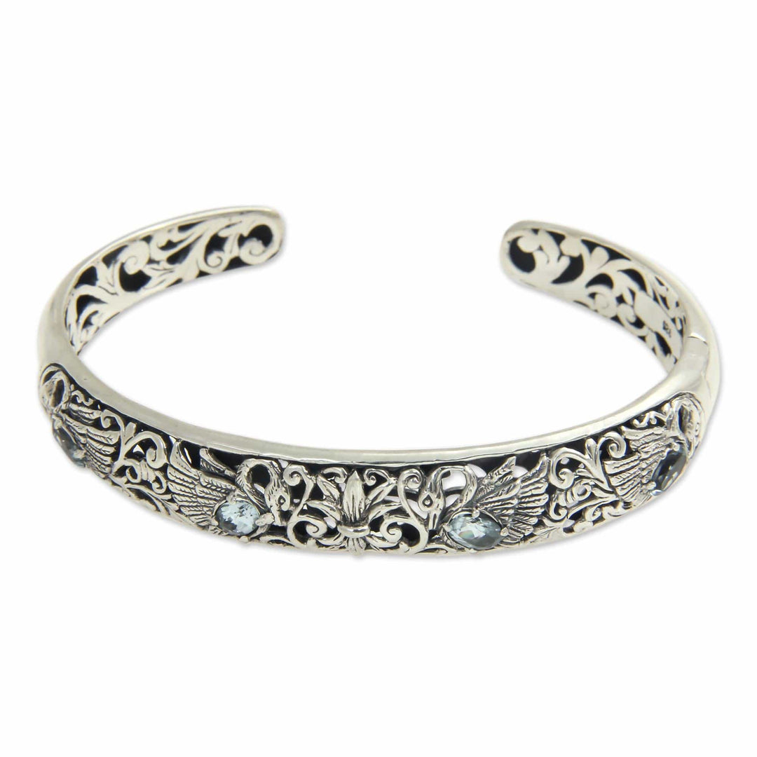 Blue Topaz and Sterling Silver Cuff Bracelet - Dancing Swans
