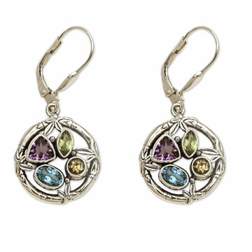 Multi-gemstone Sterling Silver Dangle Earrings - Splendid Bamboo