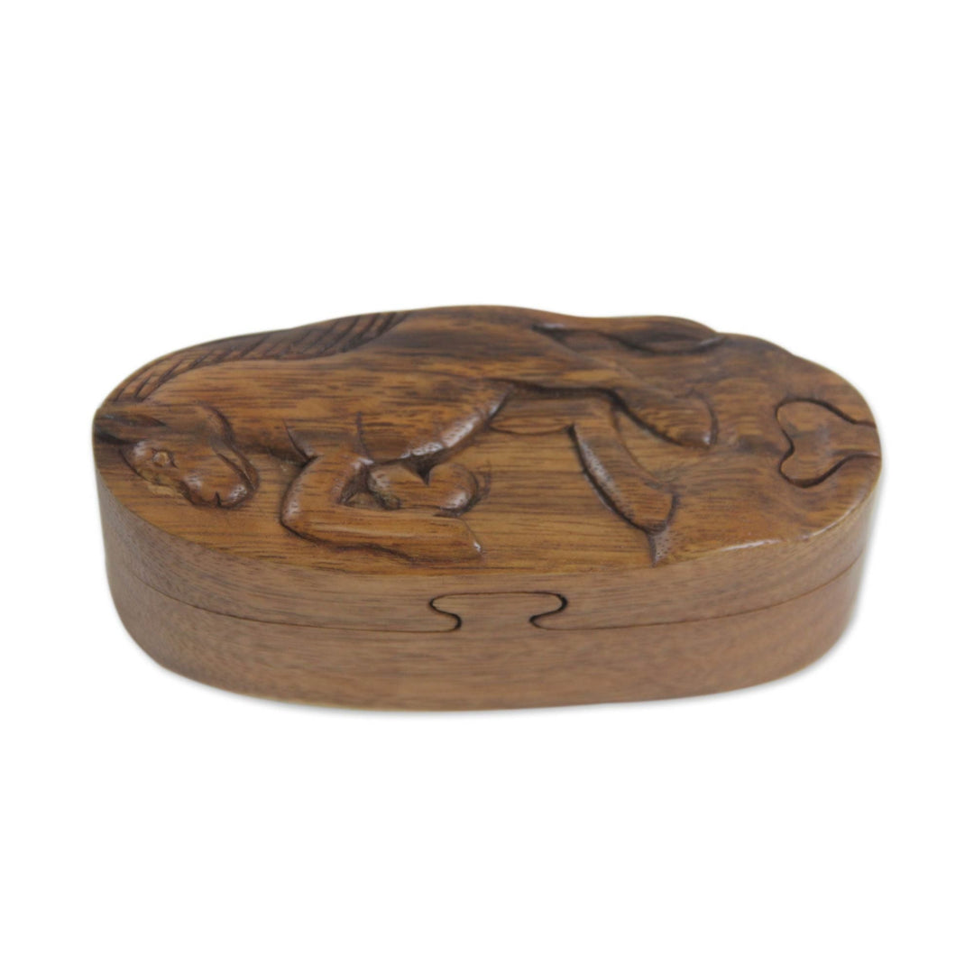 Hand Carved Wood Horse Puzzle Box - Prancing Horse