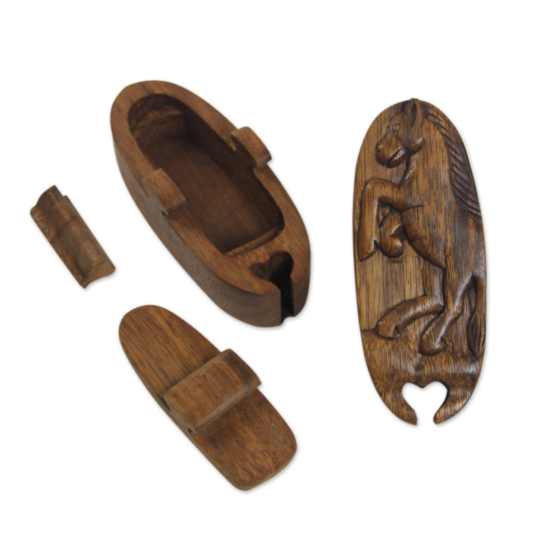 Hand Carved Wood Horse Puzzle Box - Prancing Horse