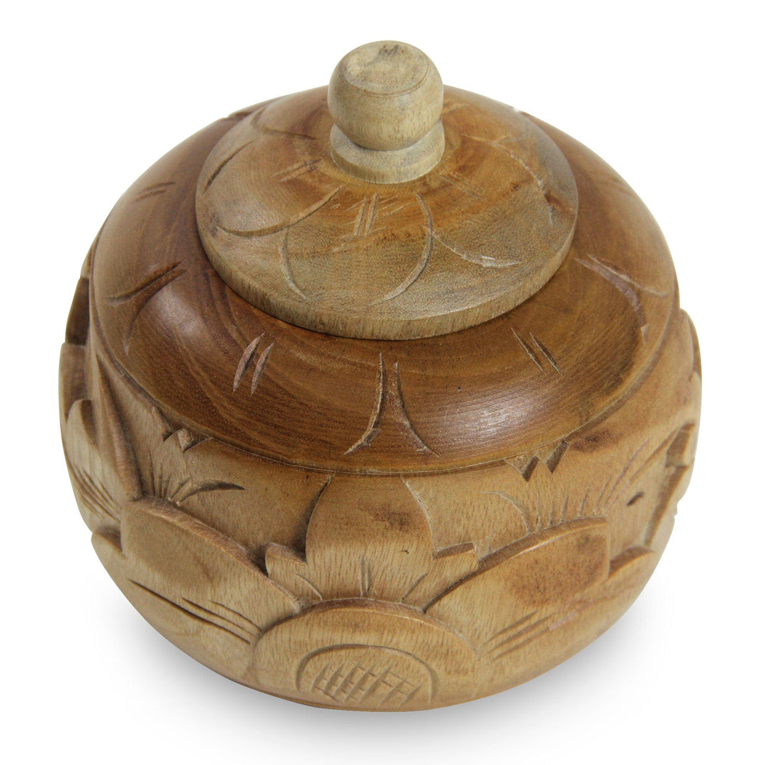 Decorative mahogany wood jar - Bali Bougainvillea II