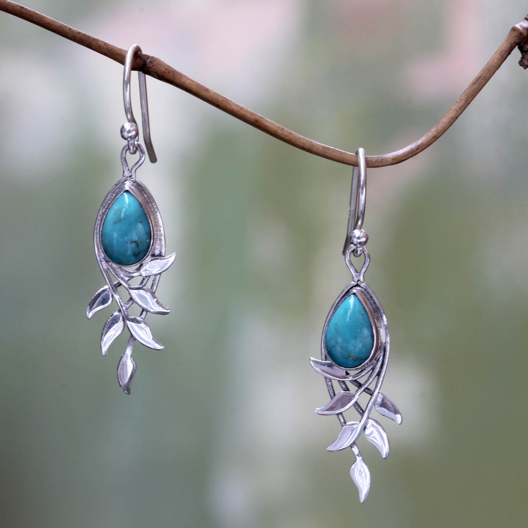 Sterling Silver and Reconstituted Turquoise Earrings - Bay Leaf