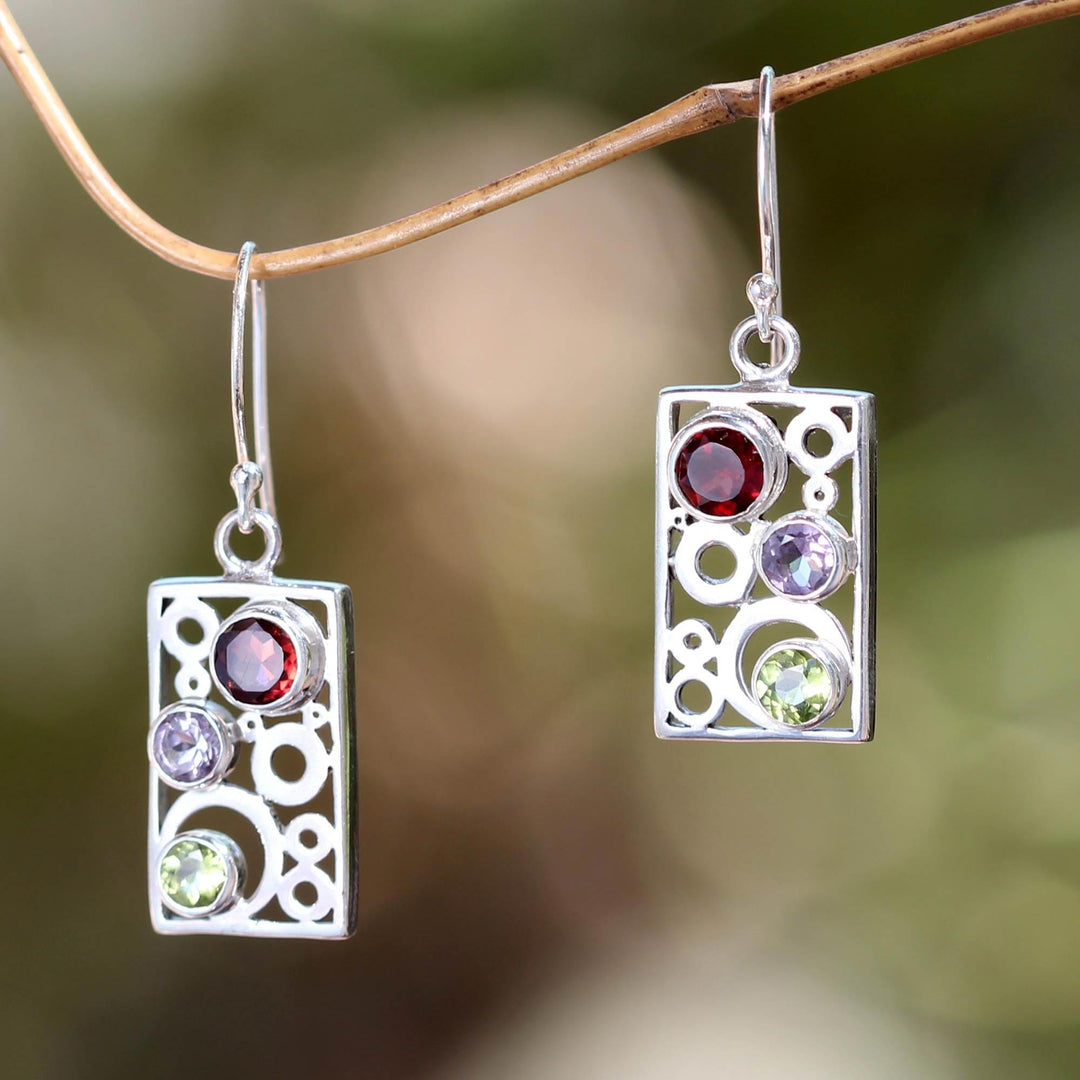 Gemstone and Sterling Silver Dangle Earrings - Color Bubbles