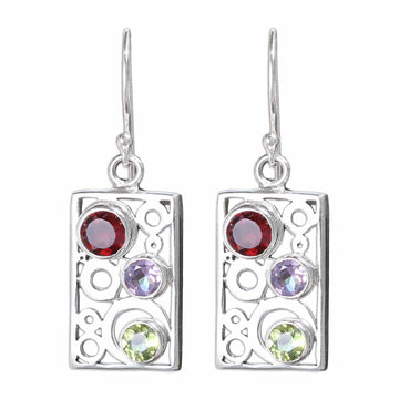 Gemstone and Sterling Silver Dangle Earrings - Color Bubbles