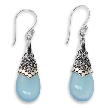 Light Blue Chalcedony and Sterling Silver Dangle Earrings - Puncak Jaya in Blue