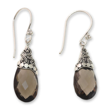 Smoky Quartz and Sterling Silver Dangle Earrings - Glamorous