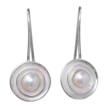 Cultured Pearl and Silver Drop Earrings - Lunar Halo