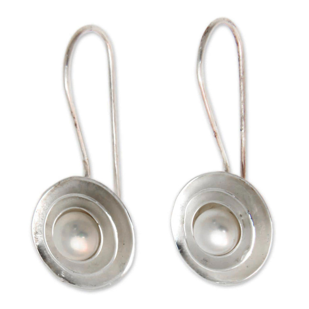 Cultured Pearl and Silver Drop Earrings - Lunar Halo