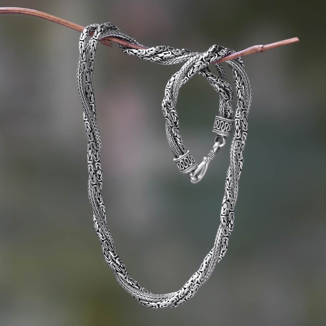 Fair Trade Borobudur Style Sterling Silver Torsade Necklace - Borobudur Dragon