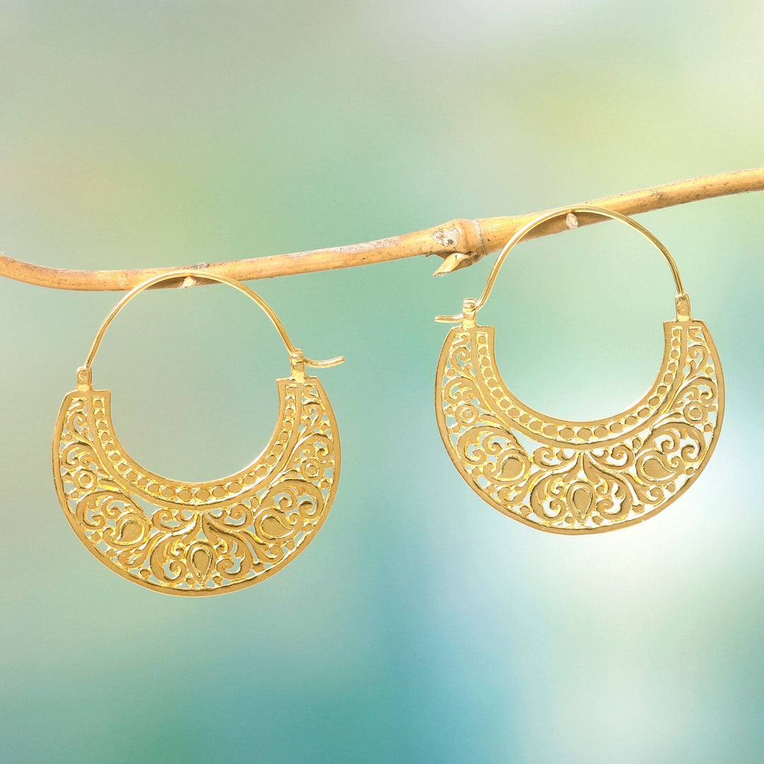 Ornate 22k Gold Vermeil Hoop Earrings from Indonesia - Garden of Eden