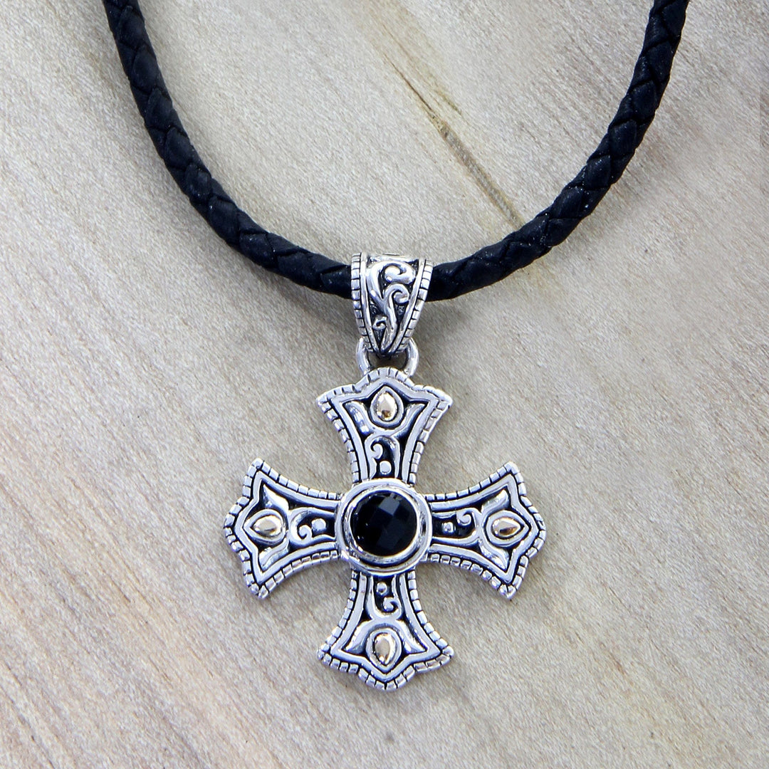 Men's 18k Gold Accented Silver Cross Necklace with Onyx - Enlightenment