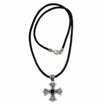Men's 18k Gold Accented Silver Cross Necklace with Onyx - Enlightenment