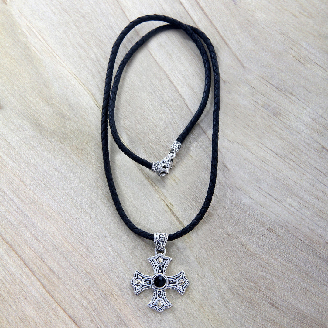 Men's 18k Gold Accented Silver Cross Necklace with Onyx - Enlightenment