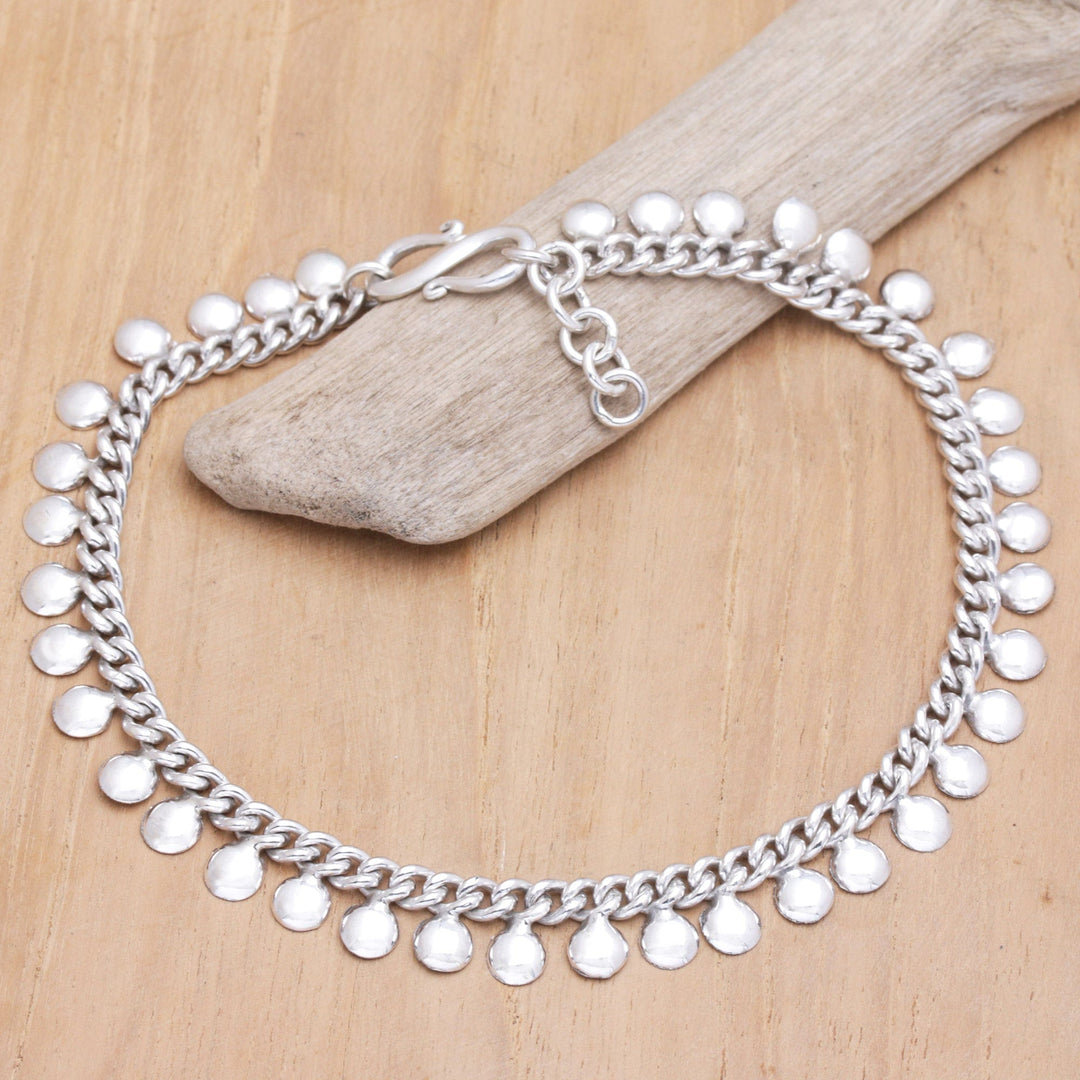 Sterling Silver 925 Anklet with Round Charms - Moonlit Path