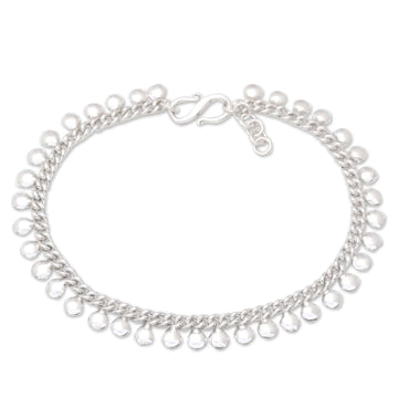 Sterling Silver 925 Anklet with Round Charms - Moonlit Path