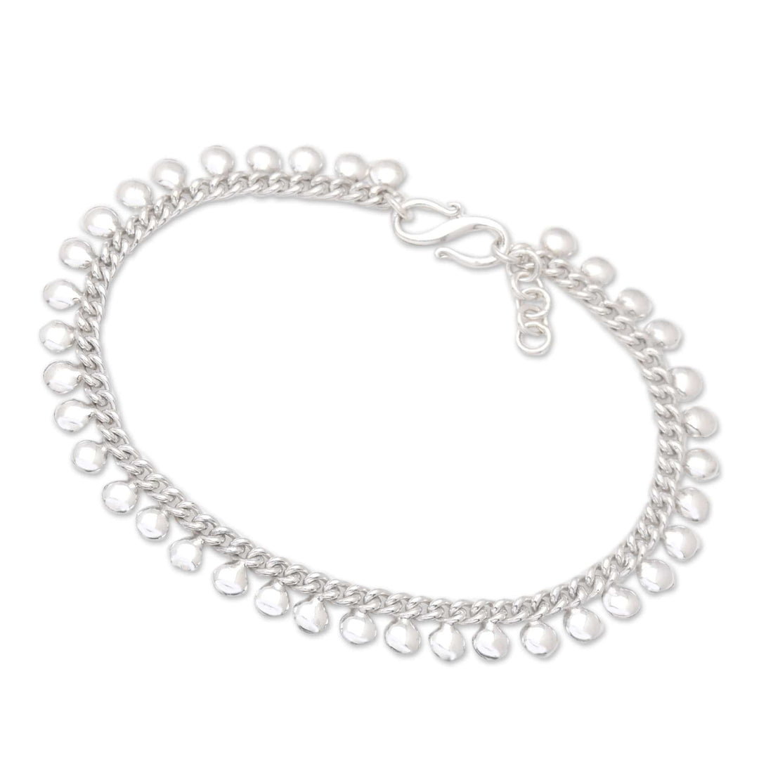 Sterling Silver 925 Anklet with Round Charms - Moonlit Path